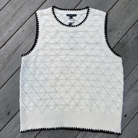 NWT Adrianna Papell Sweater Vest Womens L Cream Old Money Prep Heritage - Picture 8 of 8